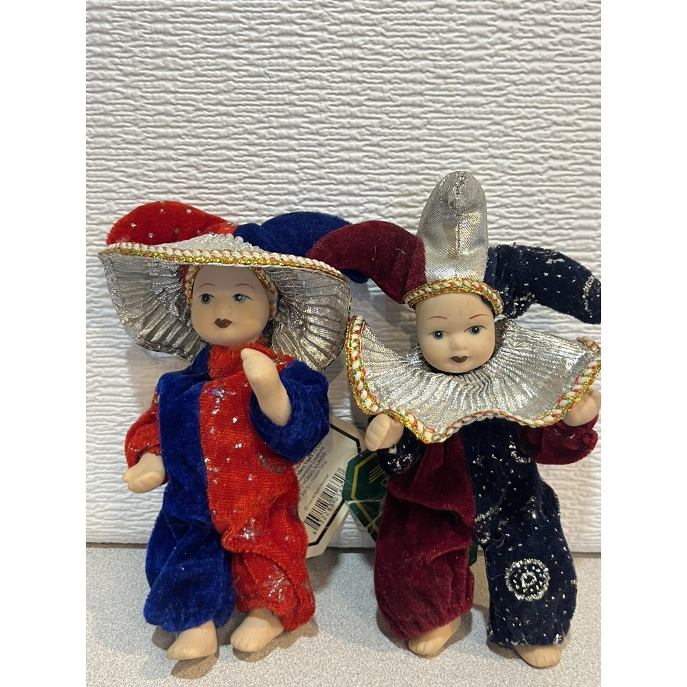 VTG Cornerstone Creations 2 Baby Jester Clowns Porcelain Face, Feet & Hands 6"